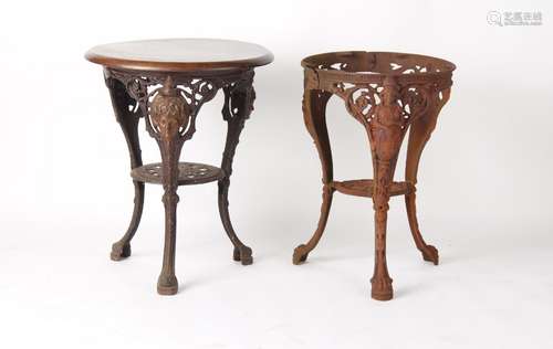 Property of a lady - two cast iron pub tables, one without top, one marked 'GASKELL & CHAMBERS LTD.,