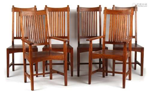 Property of a deceased estate - a set of six hardwood slatted back chairs (6).