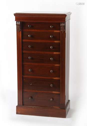 Property of a lady - a Victorian mahogany wellington chest, one turned handle missing, 21.7ins. (