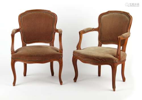 Property of a lady - a pair of Louis XV style fauteuils with sprung seats (2).