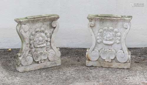 Property of a lady - a pair of carved white marble garden seat supports, each 18.5ins. (47cms.) high