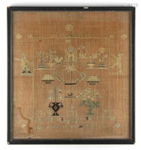 Property of a lady - a late 18th century sampler, dated January 1796, 18.4 by 17.2ins. (46.7 by 43.