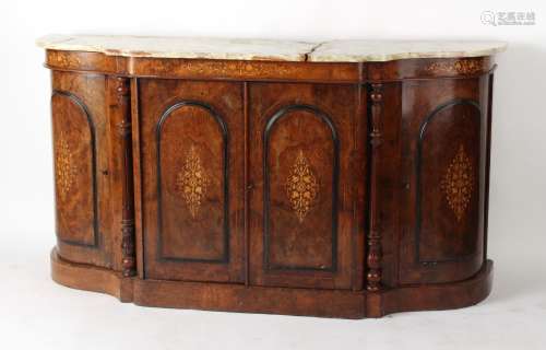 Property of a deceased estate - a Victorian walnut & marquetry inlaid side cabinet, with damaged