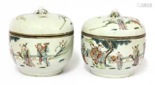 A pair of Chinese famille rose bowls and covers,