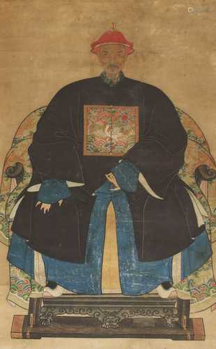 A pair of Chinese ancestor portrait hanging scrolls,