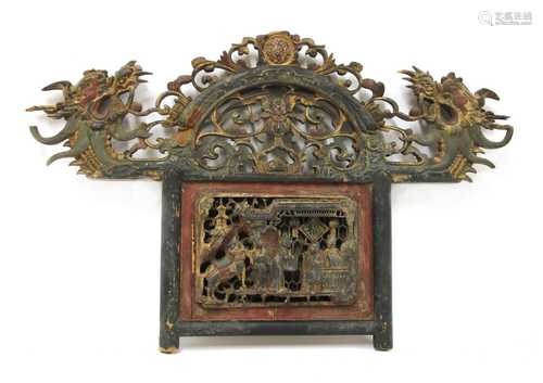 A Chinese lacquered wood panel,