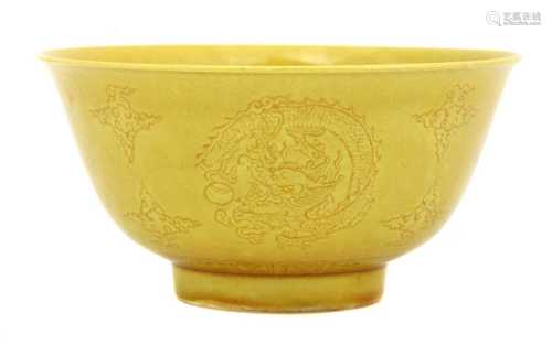 A Chinese yellow-glazed bowl,