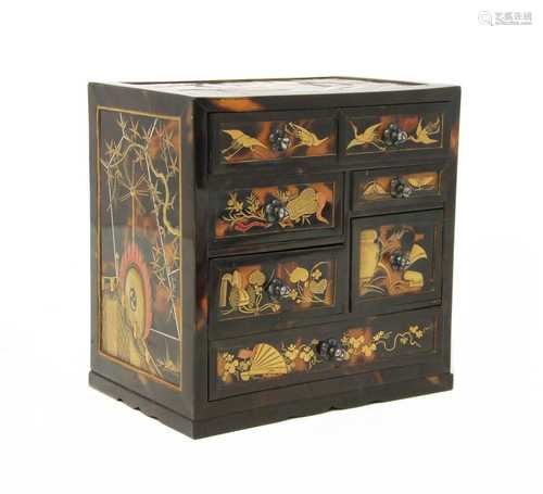 A Japanese gilt-lacquer and tortoiseshell veneered table cabinet,