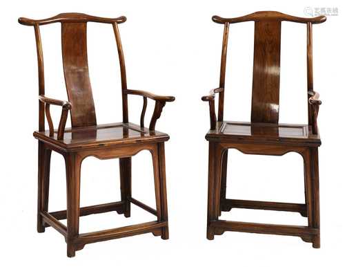 A pair of Chinese elm armchairs,