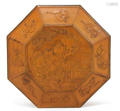 A Chinese bamboo-veneered erotic box and cover,