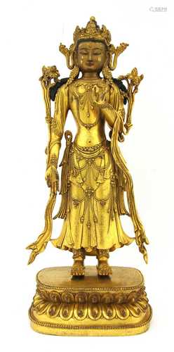 A Chinese gilt-bronze bodhisattva,