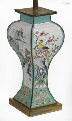 A Chinese Canton enamelled table lamp and shade