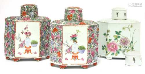 A pair of Chinese famille rose millefleurs tea caddies,