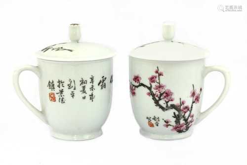 Two Chinese famille rose cups and covers,