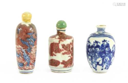 Three Chinese porcelain snuff bottles