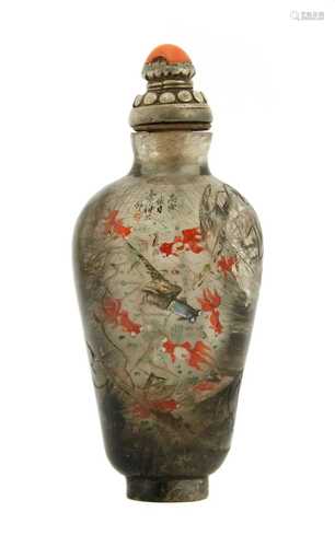 A Chinese inside-painted rutilated quartz snuff bottle,