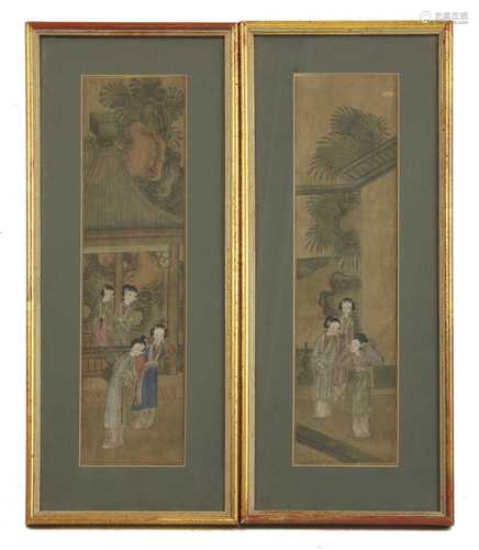 A pair of Chinese gouache paintings,