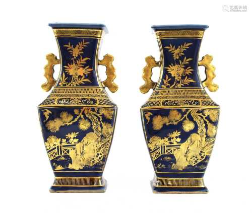 A pair of Chinese blue-glazed vases,