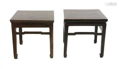 A pair of Chinese hardwood side tables,