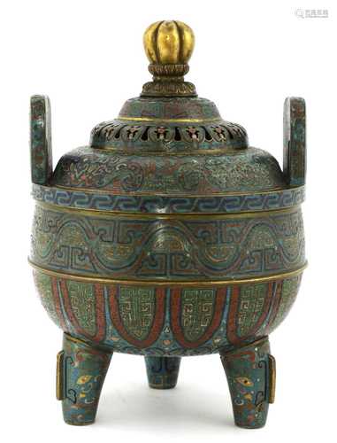 A Chinese cloisonné incense burner,