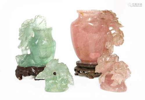 A Chinese rose quartz vase and cover,