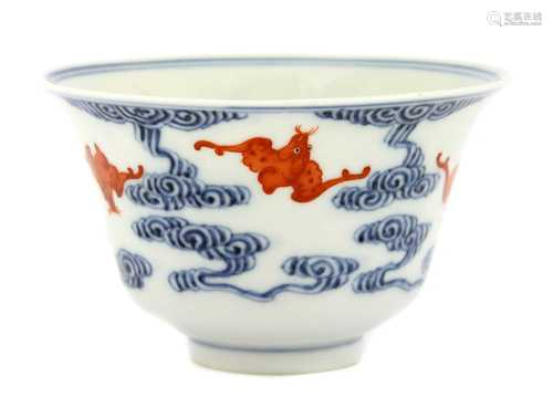 A Chinese blue and iron-red cup,