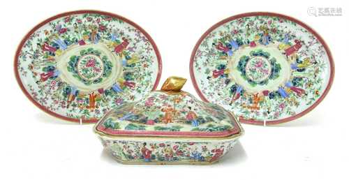 A Chinese Canton enamelled famille rose tureen and cover,