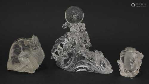 A collection of three Chinese rock crystal carvings,