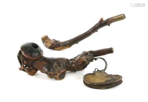 A Chinese rootwood pipe,