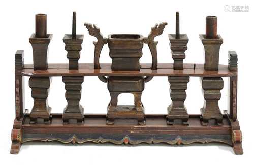 A Chinese wood altar and fittings,