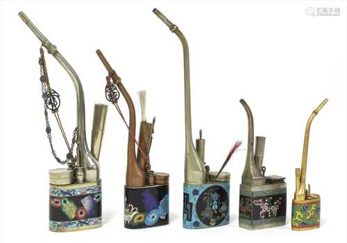 A collection of five Chinese cloisonné water pipes,