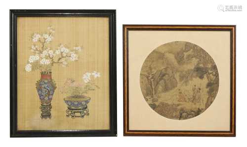 Two Chinese gouache paintings,