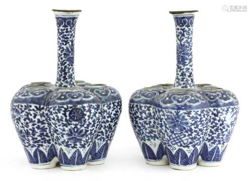 A pair of Chinese blue and white tulip vases,