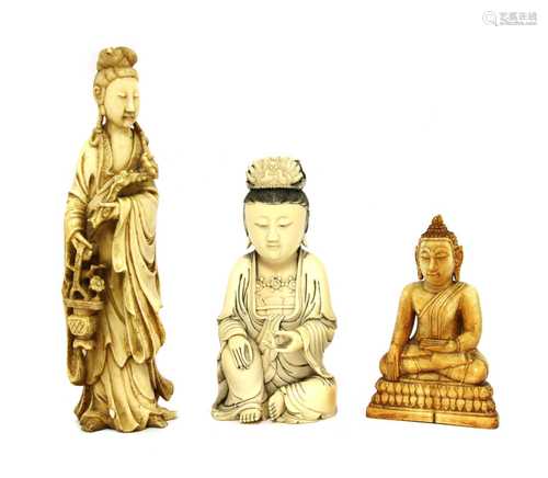 Three ivory figures,