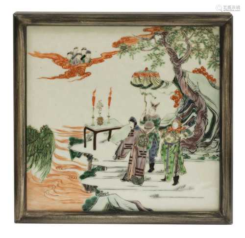A set of four Chinese famille verte plaques,