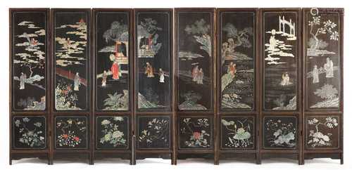 A pair of Chinese four-fold screens,