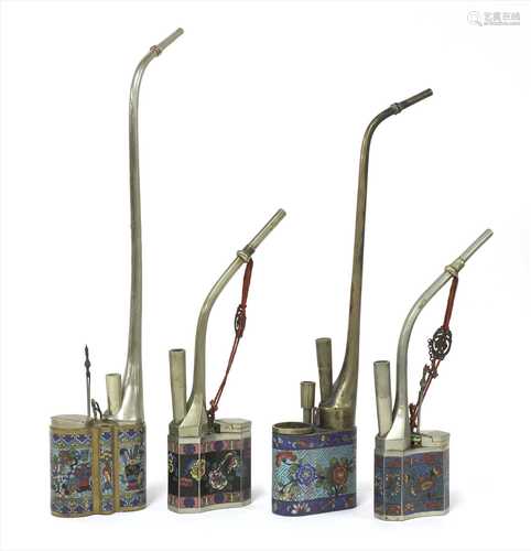 A collection of four Chinese cloisonné water pipes,