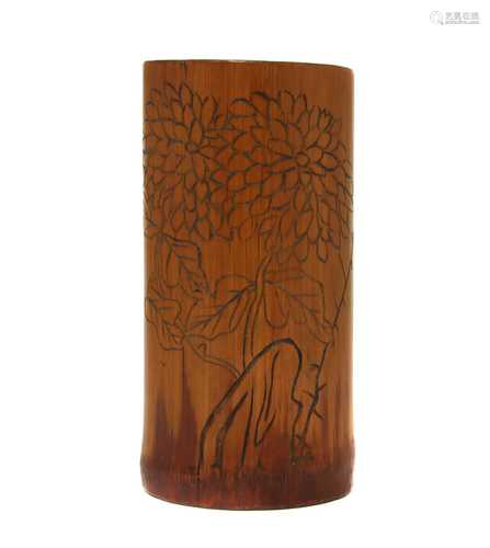 A Chinese bamboo brush pot,