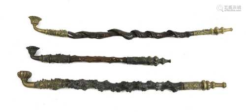 Three Chinese rootwood opium pipes,