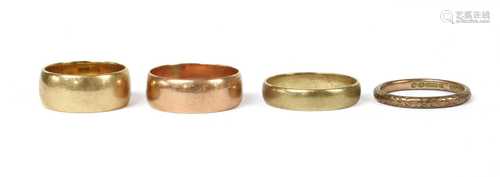 Four 9ct gold wedding rings,