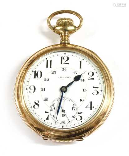 A gold filled Brandt top wind open-faced pocket watch,