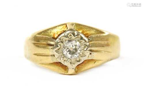 A gold single stone diamond ring,