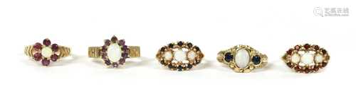 Five 9ct gold rings,