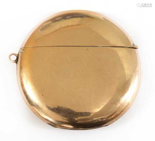 A 9ct gold circular patent vesta case,