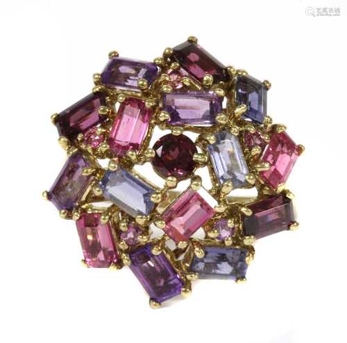 A 9ct gold assorted gemstone cluster ring,