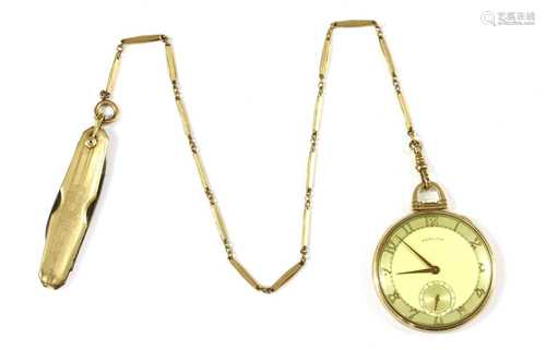 An Art Deco style gold filled Hamilton top wind open-faced pocket watch, c.1940,