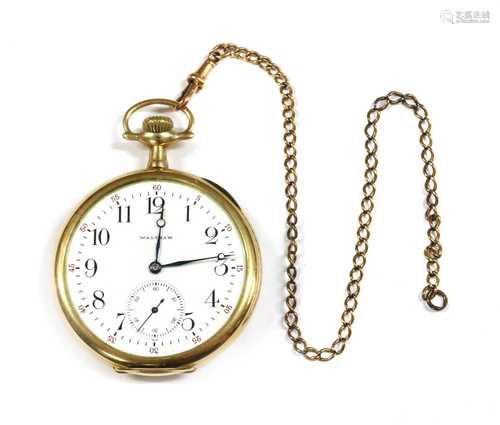 A gold Waltham top wind open-faced pocket watch,