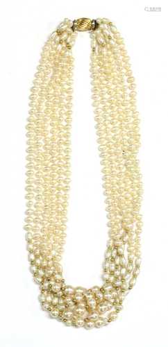 A six row freshwater cultured pearl necklace,