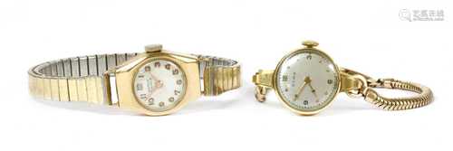 A ladies' gold Cyma mechanical bracelet watch,