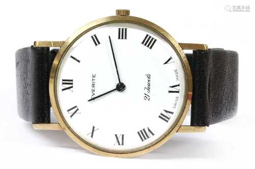 A 9ct gold Everite slimline mechanical strap watch,